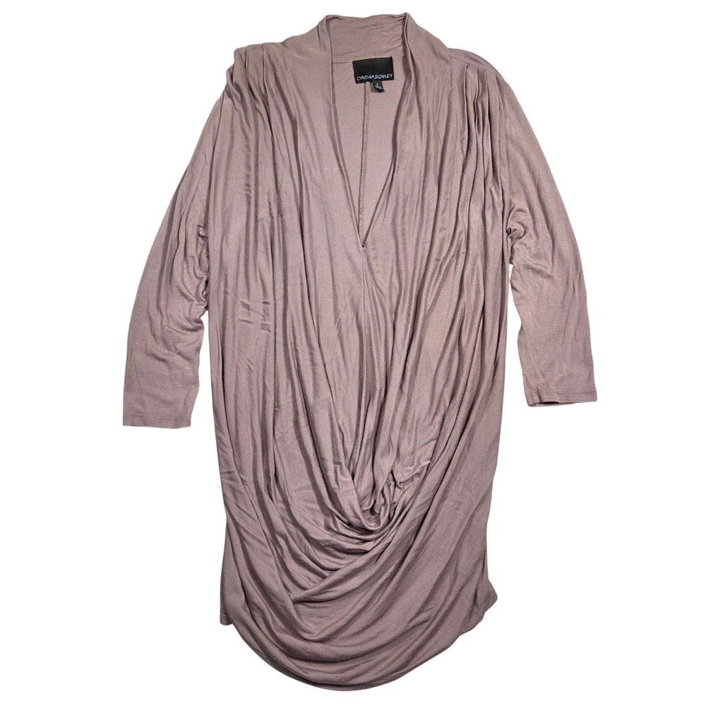 Cynthia Rowley Draped Shirt V Neck Womens S 1/4 Sleeve Career Preppy Casual